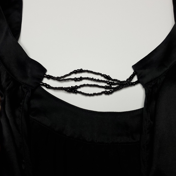 GUESS Brand Party Boho Peasant Shirt Black w/Rhinestones Scooping Neck Open Back - Picture 3 of 7